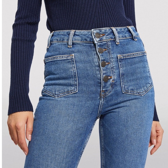 Maje Denim - Maje straight leg high waisted button fly jeans medium wash front pocket size 0